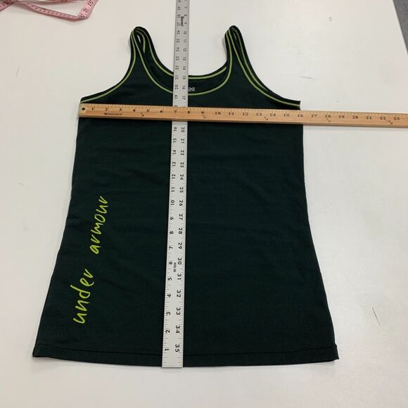 Under Armour Tank Top Womens M Black Lime Green Spell Out Logo Stretch Active - Picture 6 of 12